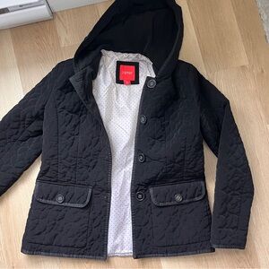 Esprit Black Quilted Hooded Jacket Polkadot Lining Sz M